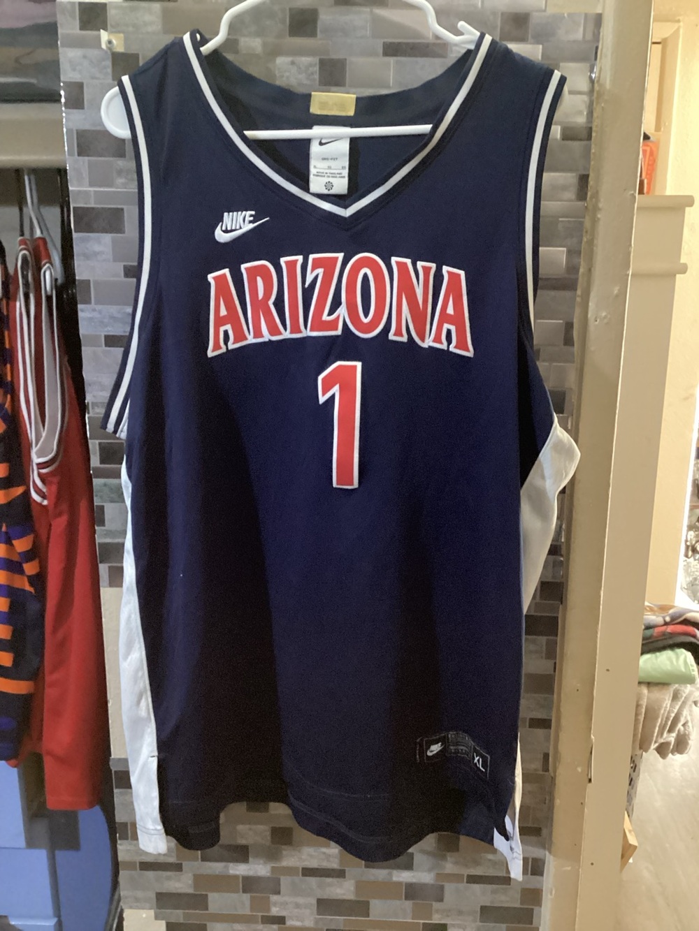 Nike Navy and White Basketball Jersey with Gold Neck Tab